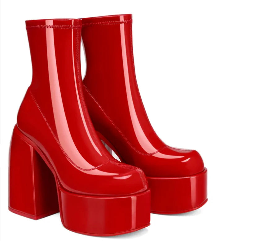 Modern Boots Women Platform Heels round Toe Leather Boot Chunky Heels Zipper Designer Block Heel Shoes Fashion Girls Casual Shoe
