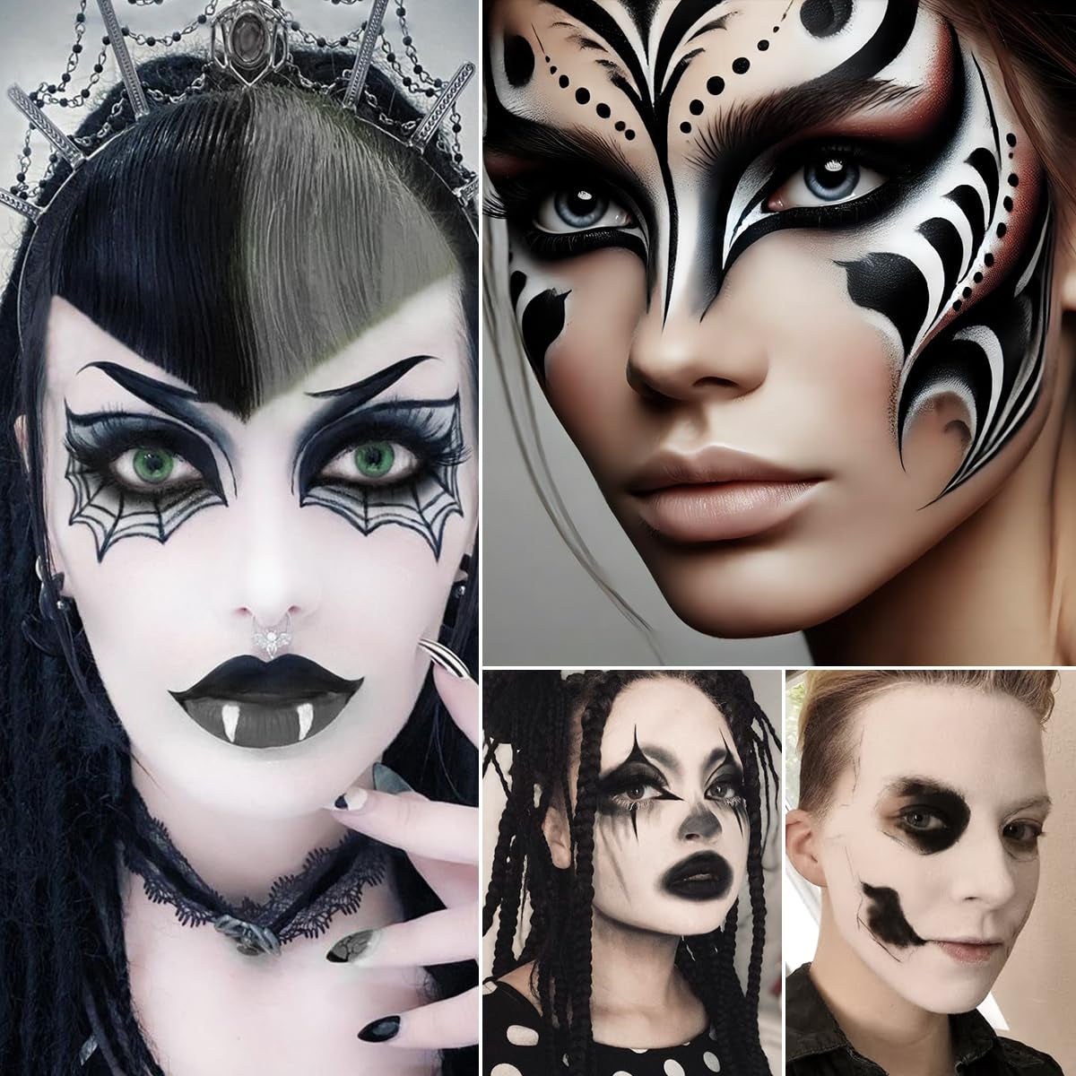 Black White Makeup Palette, White Pressed Setting Powder Goth Halloween Black Gothic Foundation & Eyeshadow Kit, Matte Finish for Smokey Eyes, High-Pigment Face Paint Skeleton Cosplay & Costume Looks