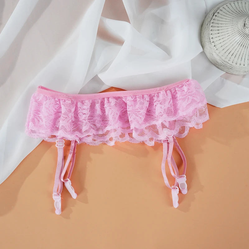 Women'S Sexy Lingerie Lace Garters Suspenders Goth Harness Belt Thigh Garter for Stocking Sheer Pink Ladies Intimates 4 Colors