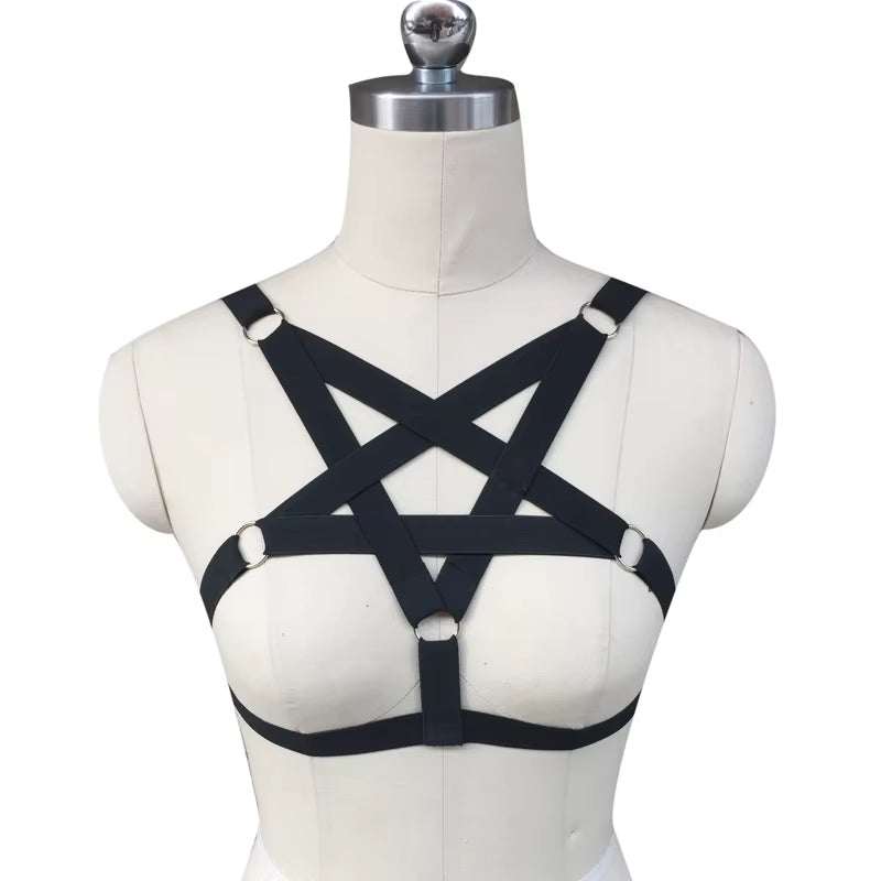 Underwear Woman Pentagram Punk Harness Cage Bra Sexy Pastel Goth Body Harness Harajuku Bra Black Bondage Harness Bra Lingerie