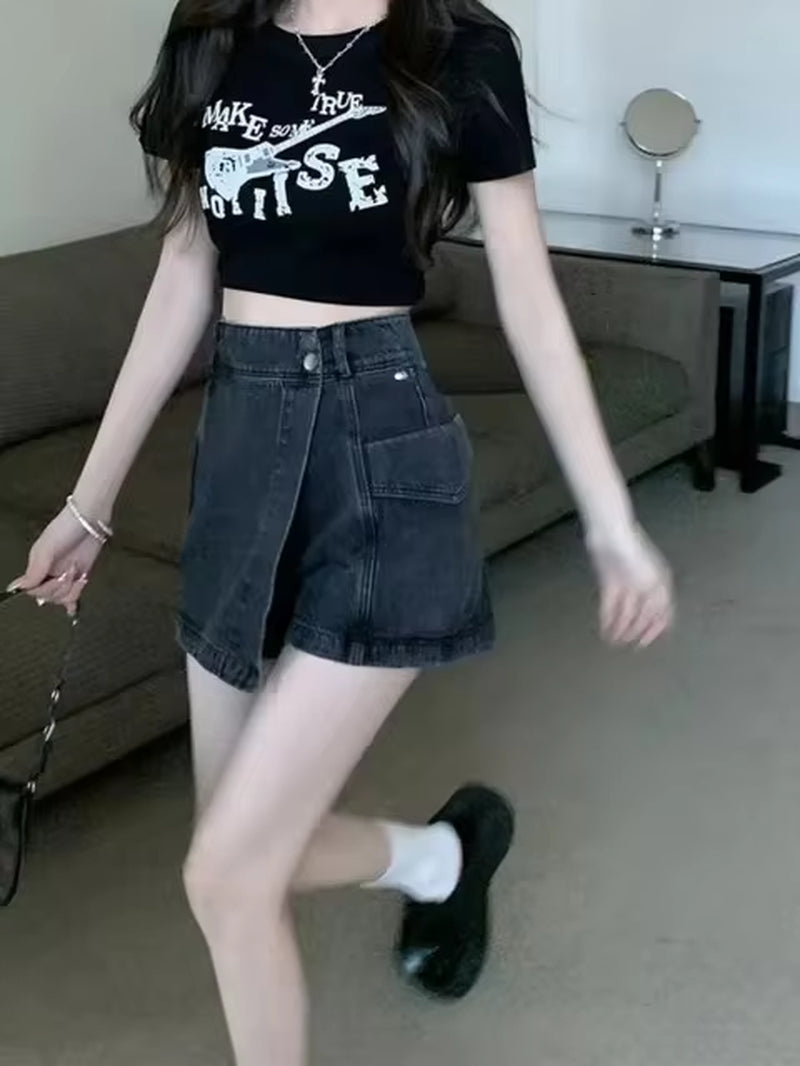 Harajuku Fashion New Y2K Skirt Retro Goth Raw Edge Plaid Pleated Skirt Sexy Girl High Waist Denim Mini Skirt Streetwear Skirts