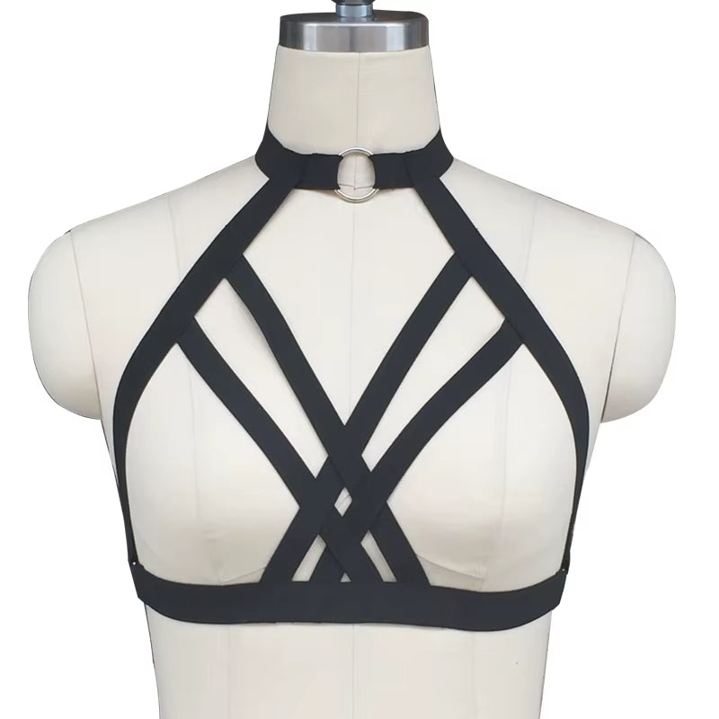 Underwear Woman Pentagram Punk Harness Cage Bra Sexy Pastel Goth Body Harness Harajuku Bra Black Bondage Harness Bra Lingerie