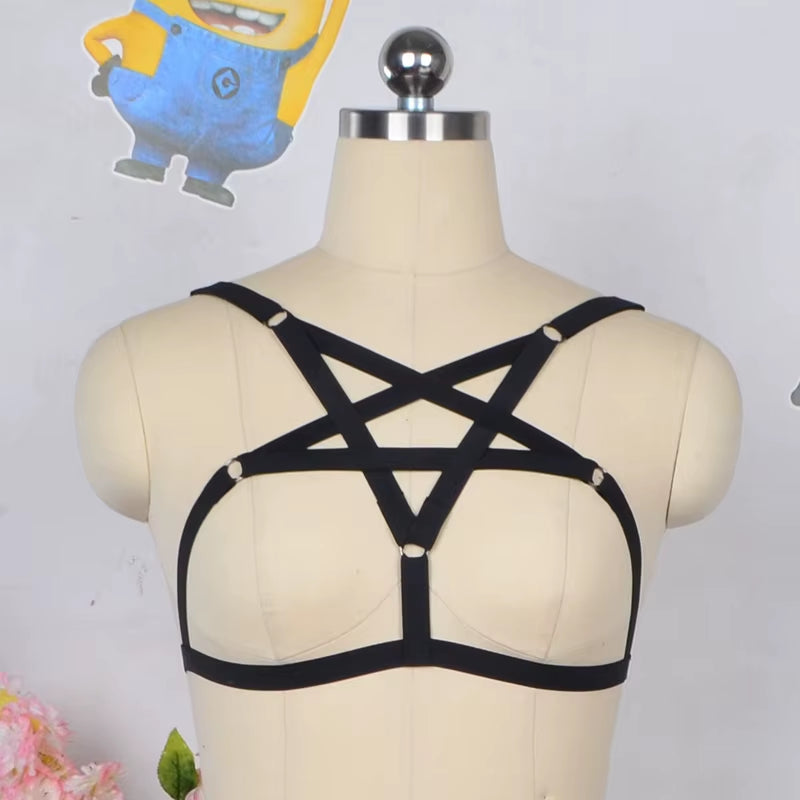 Underwear Woman Pentagram Punk Harness Cage Bra Sexy Pastel Goth Body Harness Harajuku Bra Black Bondage Harness Bra Lingerie