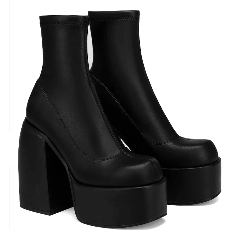 Modern Boots Women Platform Heels round Toe Leather Boot Chunky Heels Zipper Designer Block Heel Shoes Fashion Girls Casual Shoe