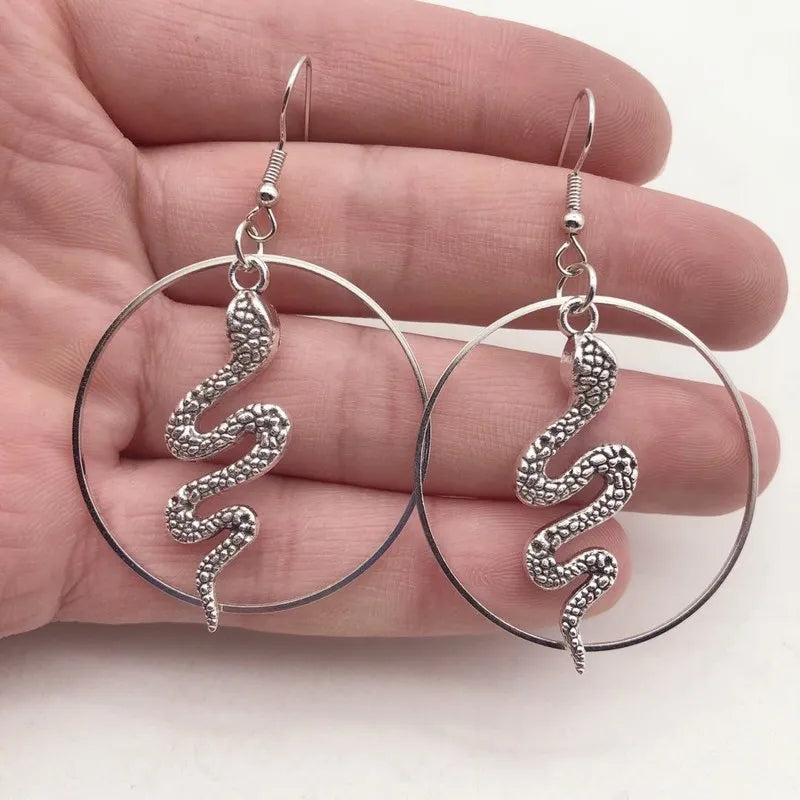 Silver Plated-Snake - Hoop Earrings - Serpent - Goth - Gift - Gothic - Hoops - Silver - Witchy - Goddess - Dark - Statement