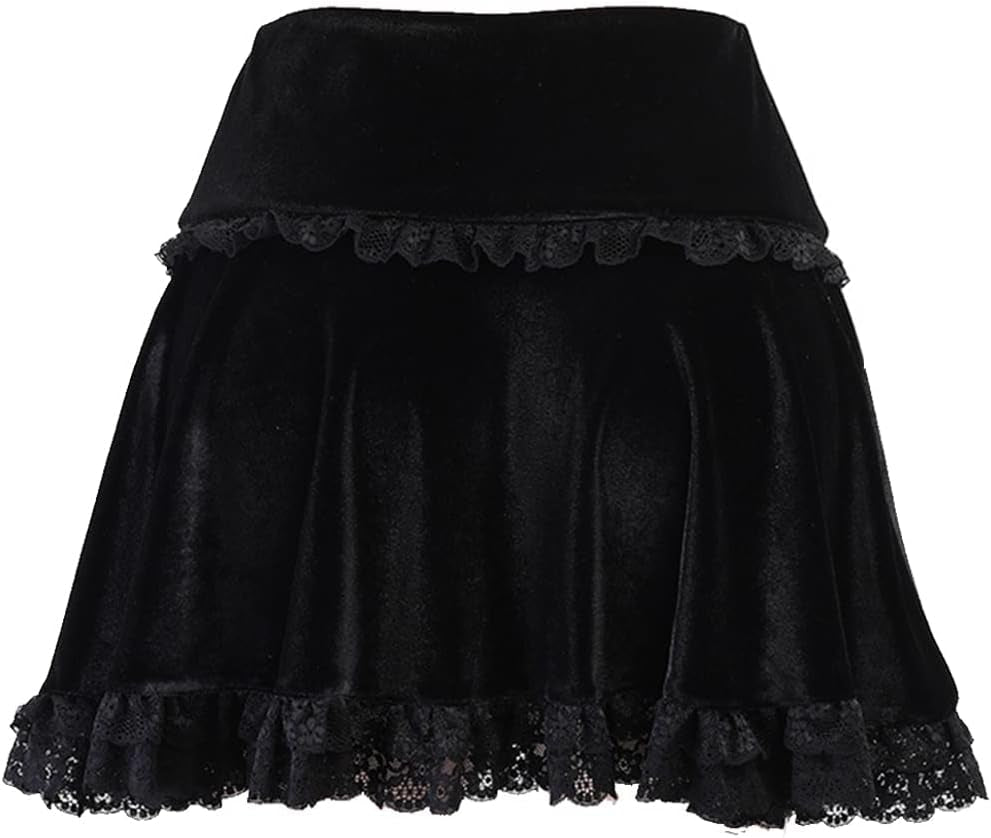 Womens Gothic Skirt Embroidery Ruffle Elegant Vintage Punk Goth Party Mini Skirt