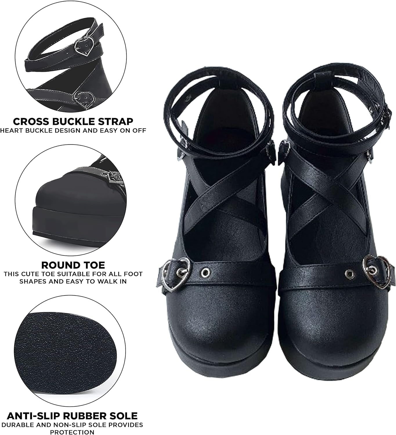 Womens Mary Jane Shoes round Toe Buckle Ankle T-Strap Goth Platform Pumps Oxford Shoes for Women