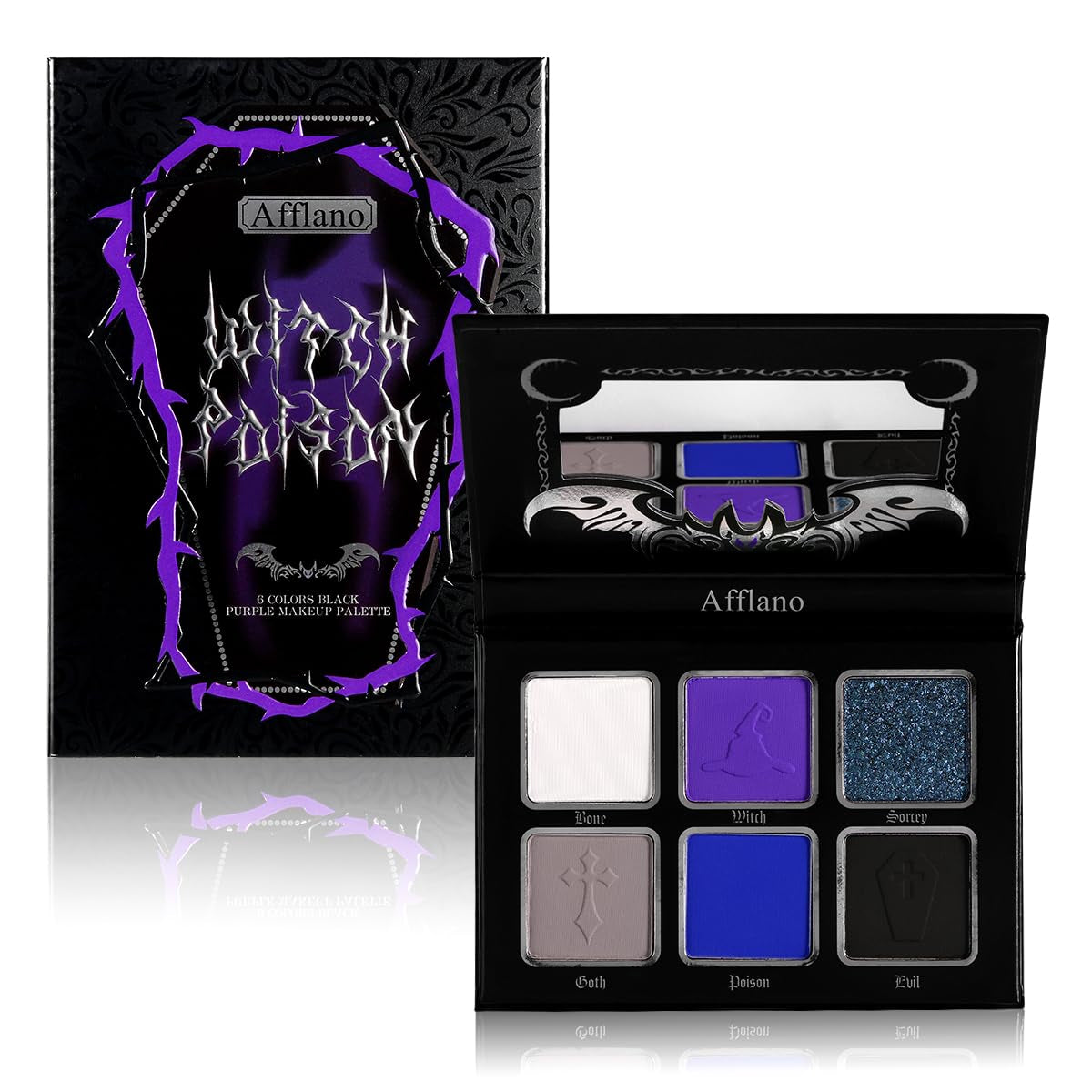 Goth Eyeshadow Palette Purple Blue, Multichrome Chrome Blue Purple Matte Black White Grey Dark Eye Shade, Gothic Halloween Makeup Eye Shadow Pallet for Costume Joker Clown Cosplay SFX Makeup