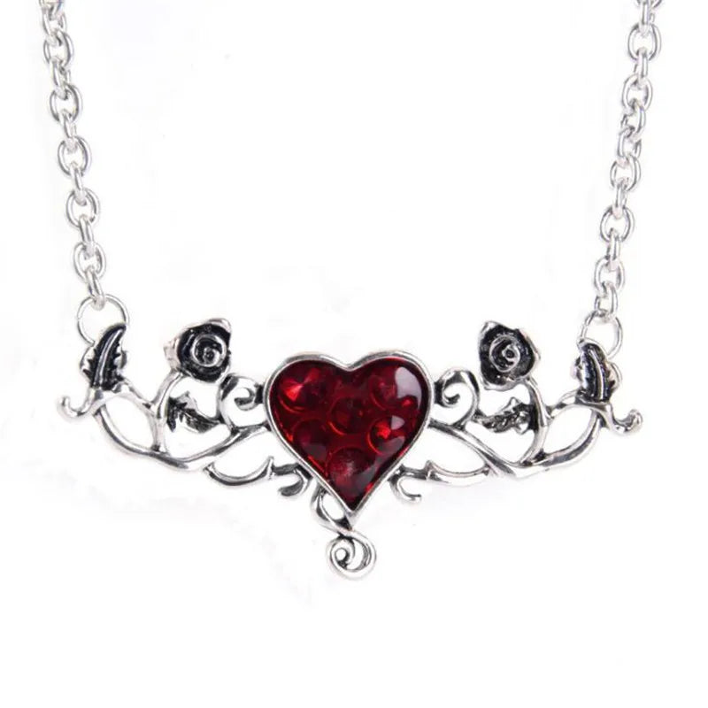 Vintage Jewelry Set Red Heart Rose Necklace Earrings Sets Punk Goth Accessories Choker Drop Earring Daily Wear Halloween Party