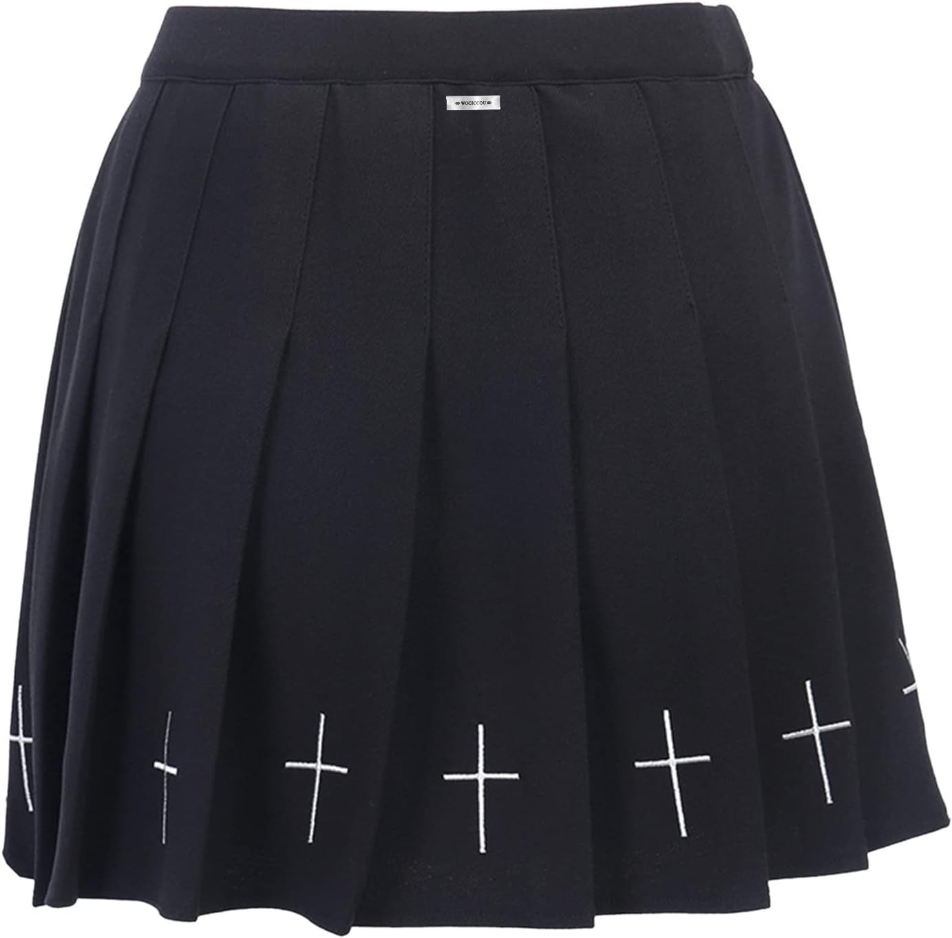 Women Harajuku Gothic Mini Skirts Goth Pleated Skirts Punk Dark Academia Aesthetic A-Line Skirt Y2K Streetwear (A - Pleated Cross Black, Large)