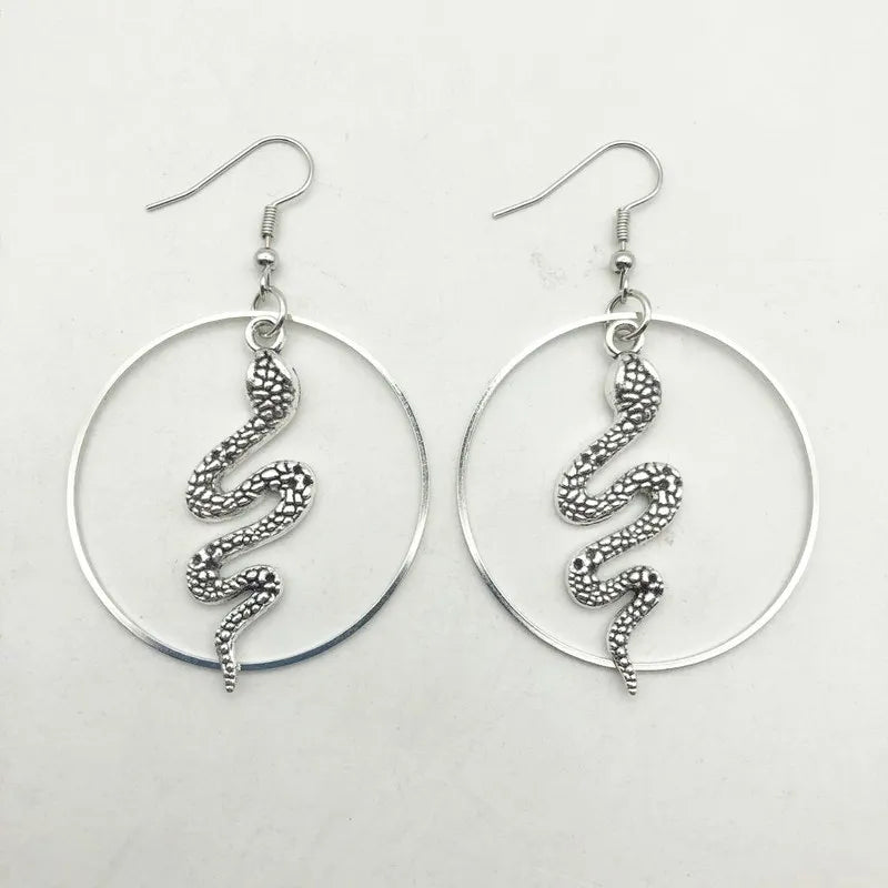 Silver Plated-Snake - Hoop Earrings - Serpent - Goth - Gift - Gothic - Hoops - Silver - Witchy - Goddess - Dark - Statement