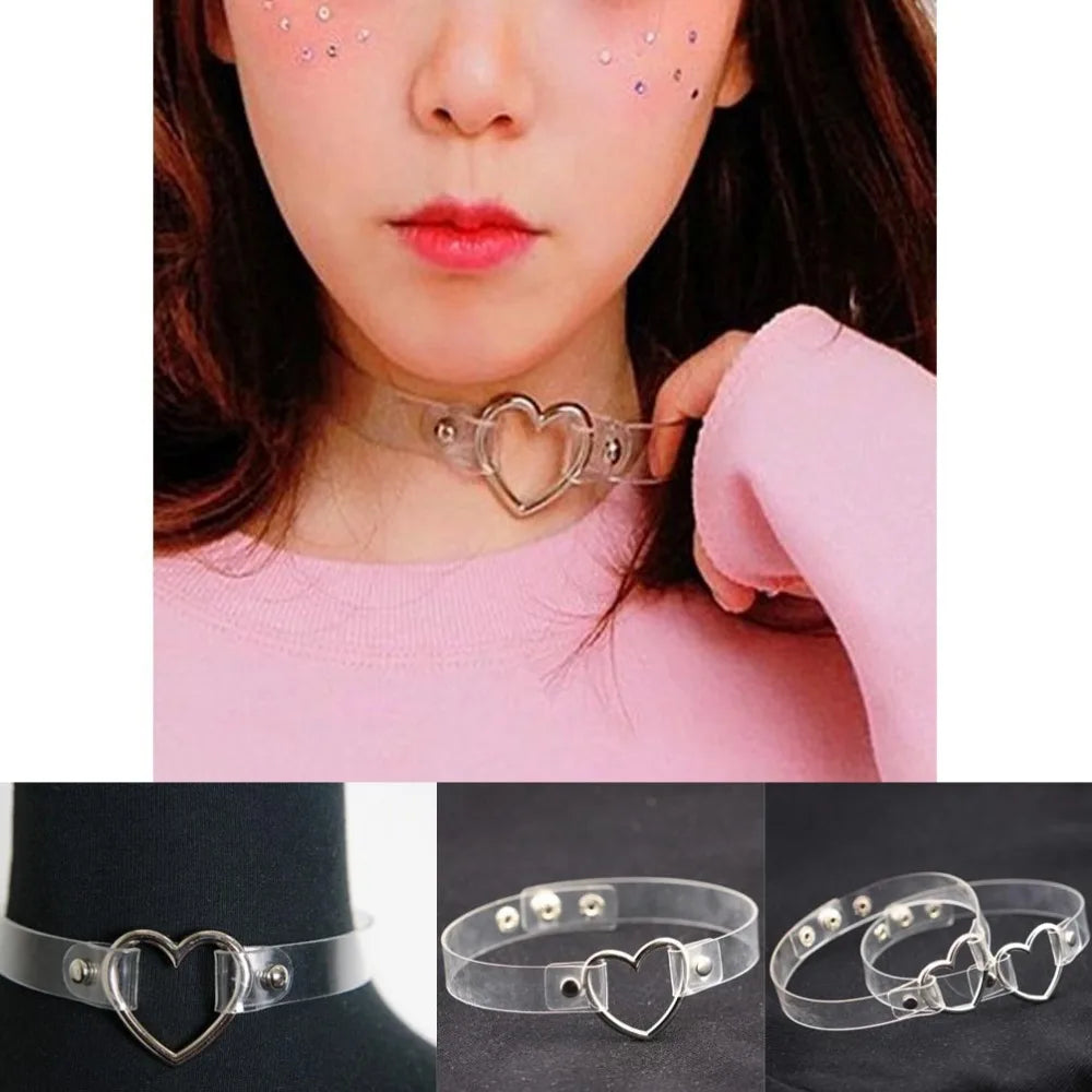 Clear Punk Choker Women Adjustable Transparent Heart Choker Necklace Gothic Girls Collar Necklace Women Goth Fashion Accessory