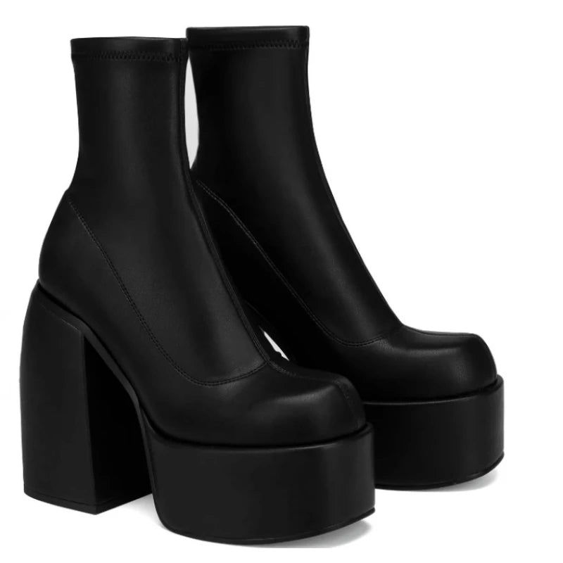 Modern Boots Women Platform Heels round Toe Leather Boot Chunky Heels Zipper Designer Block Heel Shoes Fashion Girls Casual Shoe