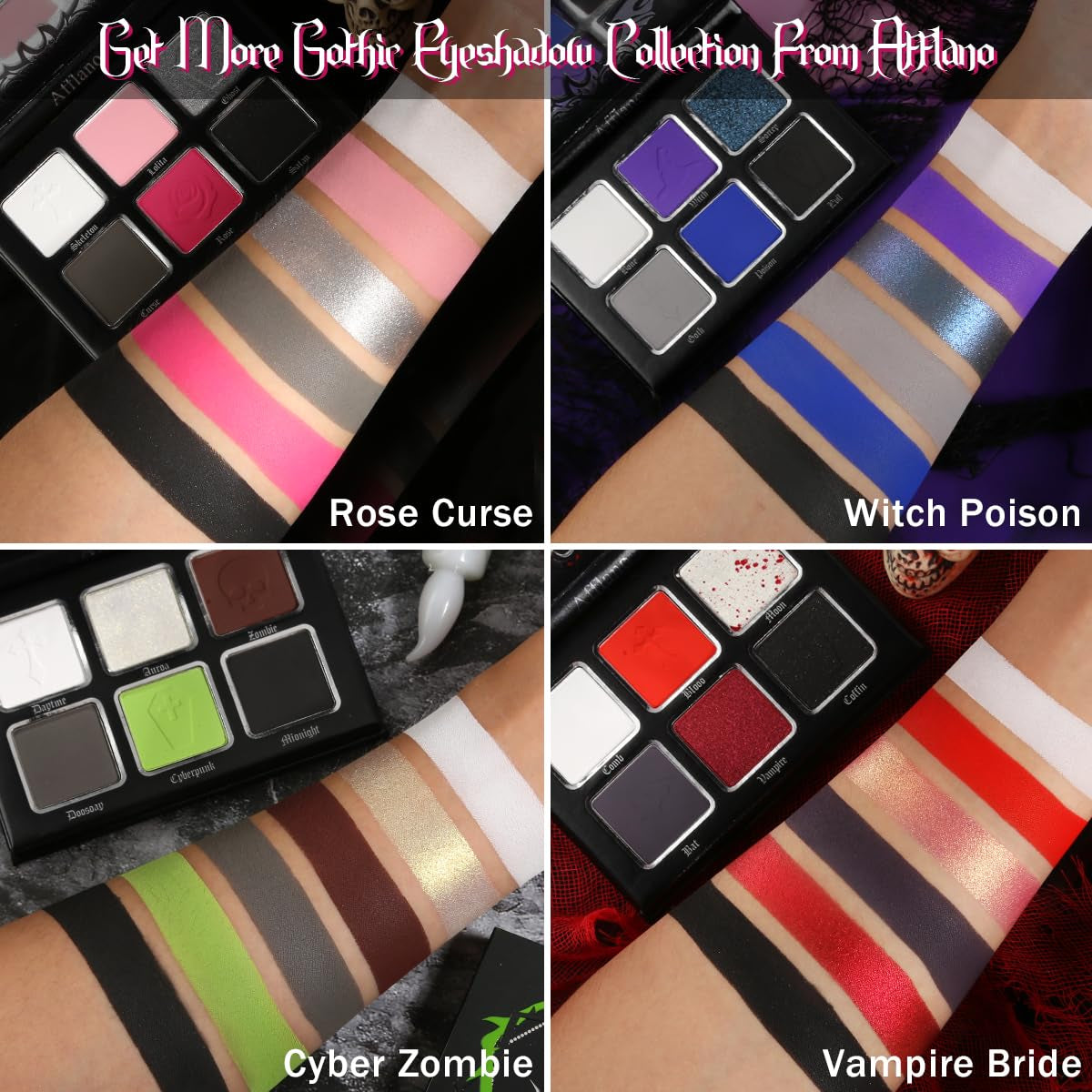 Goth Eyeshadow Palette Purple Blue, Multichrome Chrome Blue Purple Matte Black White Grey Dark Eye Shade, Gothic Halloween Makeup Eye Shadow Pallet for Costume Joker Clown Cosplay SFX Makeup