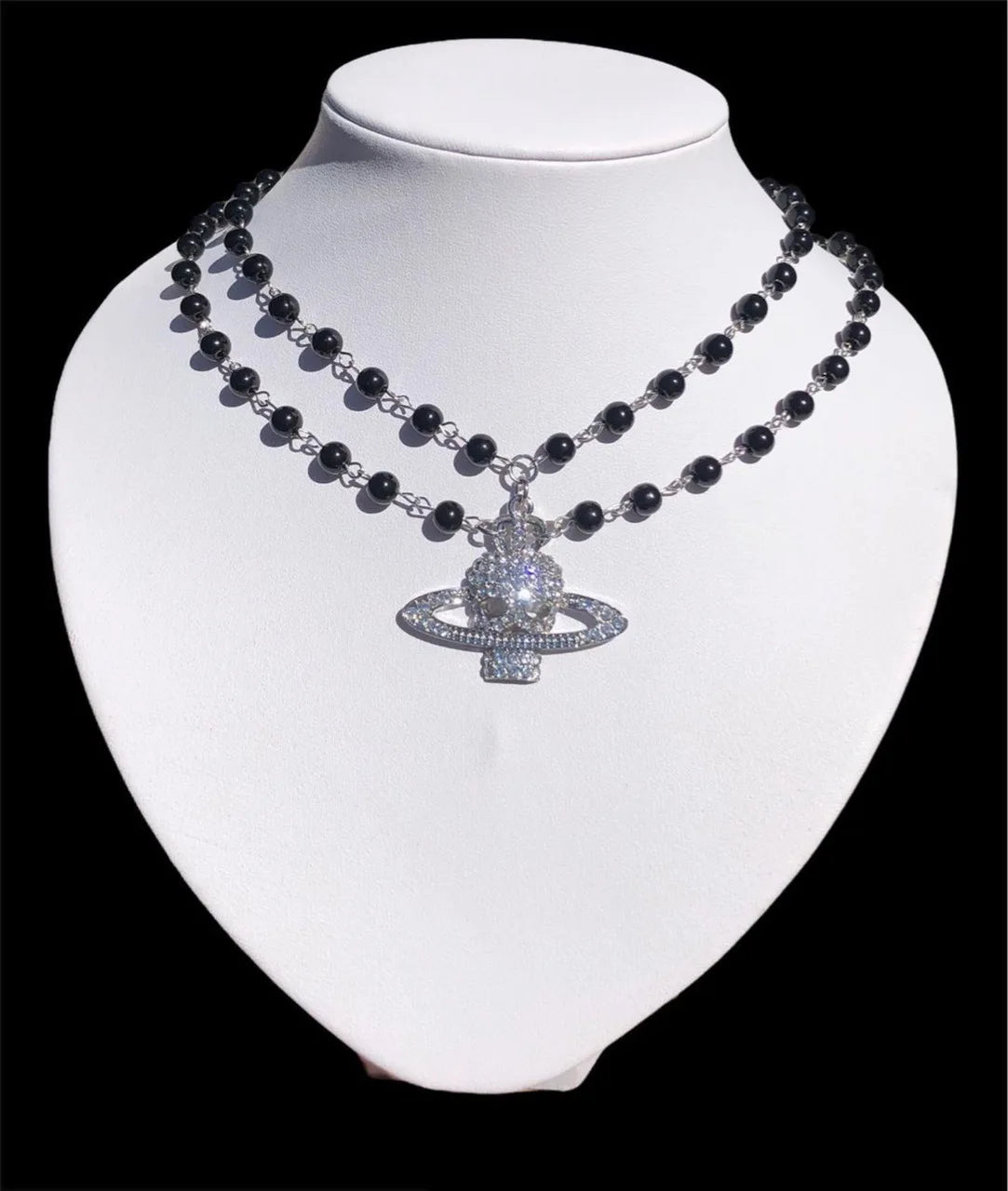 Y2K Crystal Skull Pendant Necklaces Punk Charms Black Beads Necklace Women Chains Choker Goth Jewelry Grunge Accessories