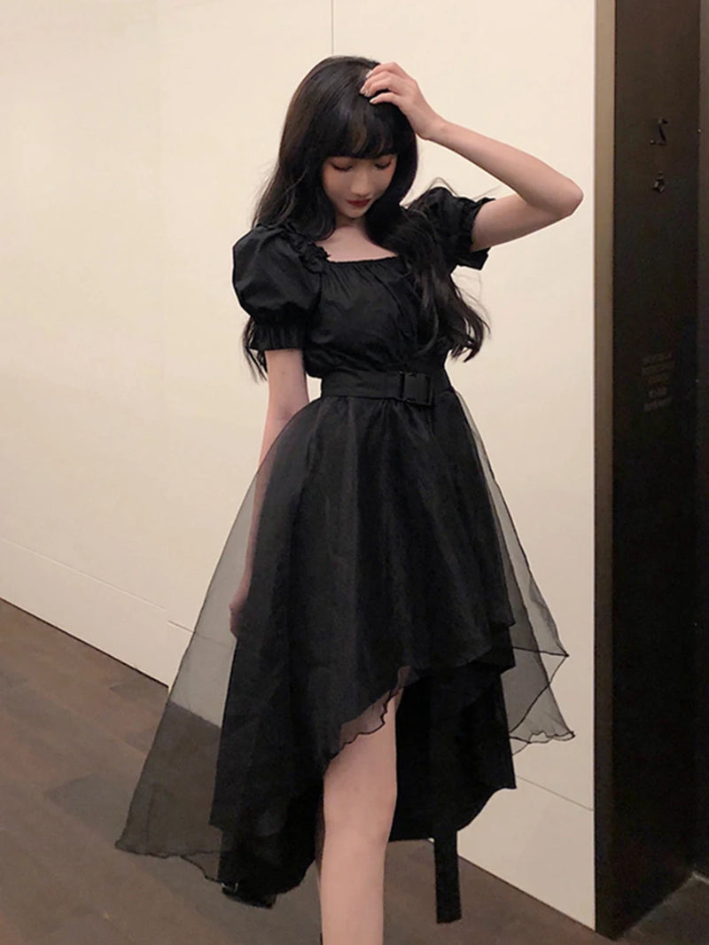 Harajuku Y2K Cyber Alt Dress E Girl Ruffle Hepburn Kawaii Ropa Fairycore Irregular Black Gothic Dresses Emo Mini Lolita Vestidos
