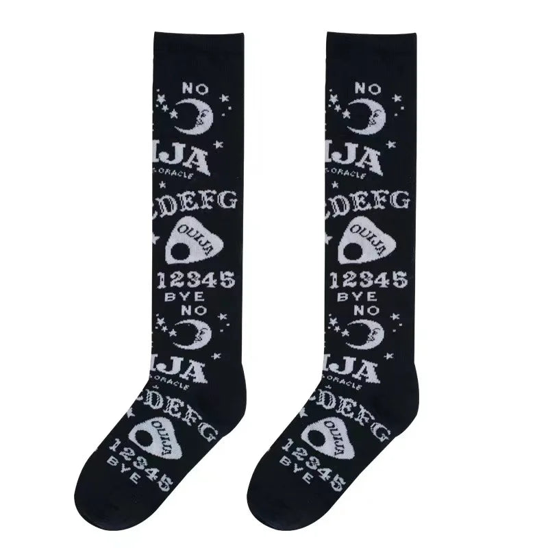 Harajuku Dark Magic Star Moon Knee Socks Women Girl Gothic Punk Streetwear Mall Goth JK School Casual Retro Ouija Board Long