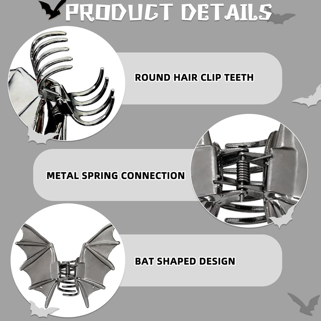 3Packs Goth Hair Clips Halloween Bat Claw Clips Metal Punk Goth Hair Accessories for Women Girls (Black)