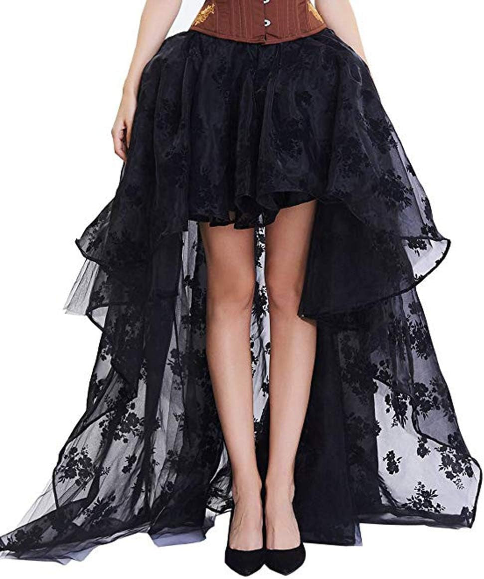 Women'S Renaissance Skirt Black Lace Victoria Gothic Long Maxi Skirt Party