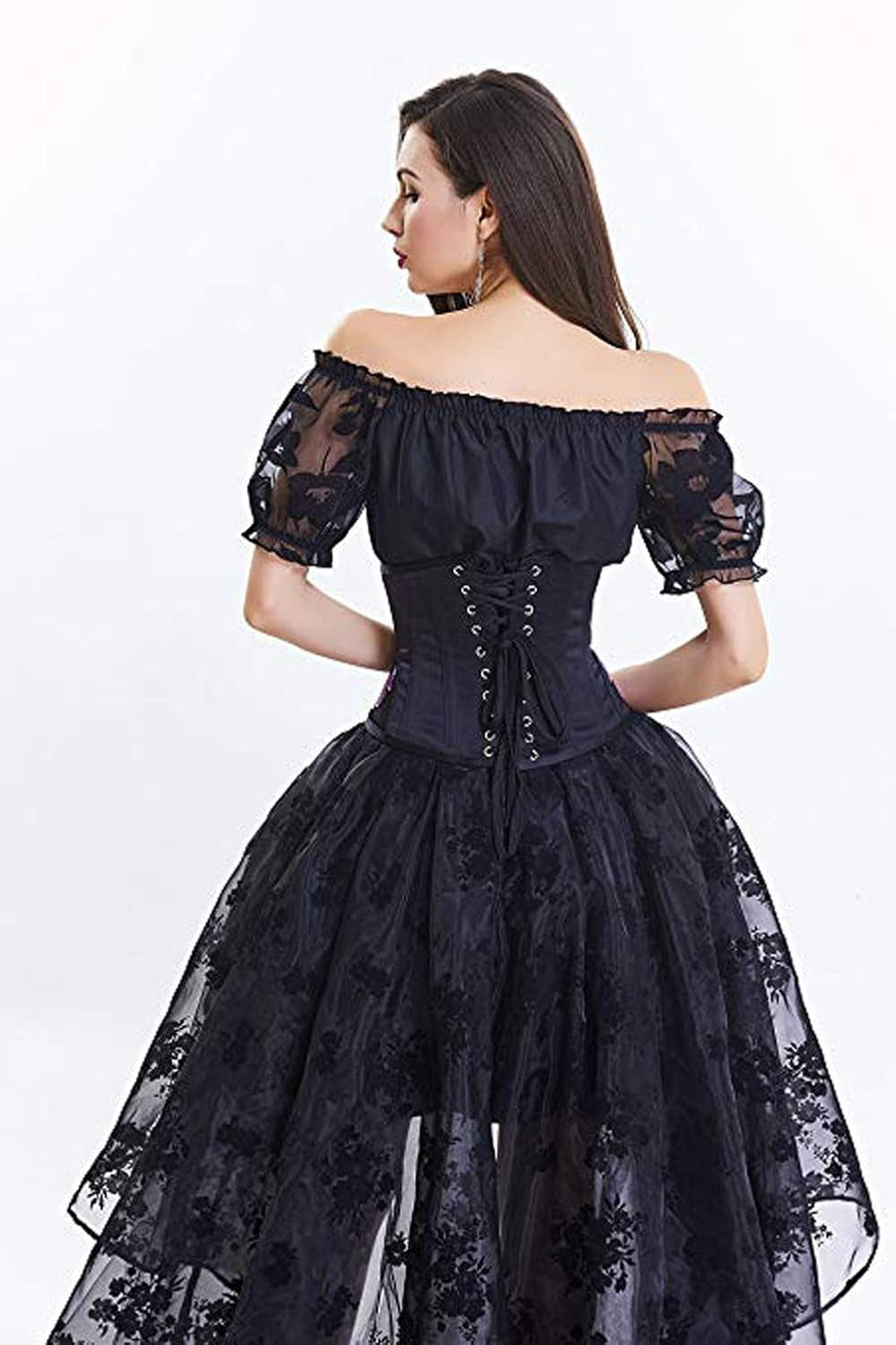 Women'S Renaissance Skirt Black Lace Victoria Gothic Long Maxi Skirt Party