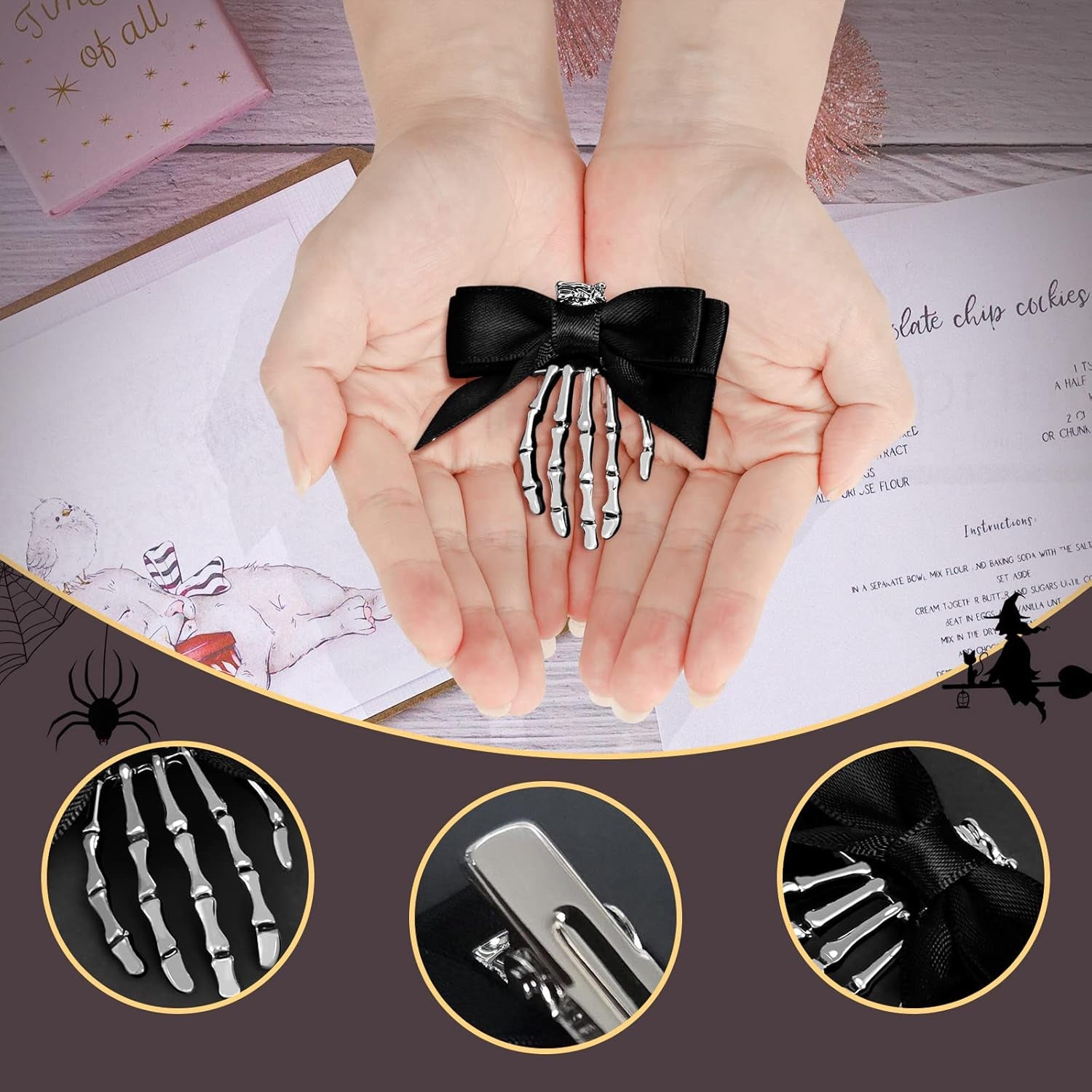 Halloween Skeleton Hands Hair Clips Goth Hair Clips Skull Hair Clip Halloween Hair Accessories Halloween Hair Clips for Women Girls (2PCS)