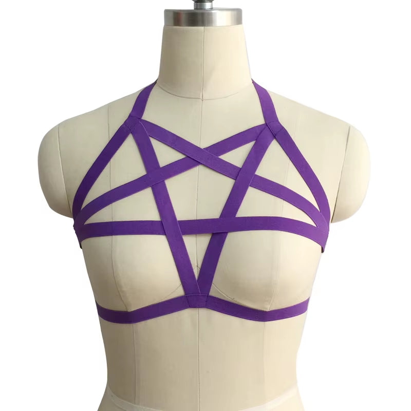Underwear Woman Pentagram Punk Harness Cage Bra Sexy Pastel Goth Body Harness Harajuku Bra Black Bondage Harness Bra Lingerie