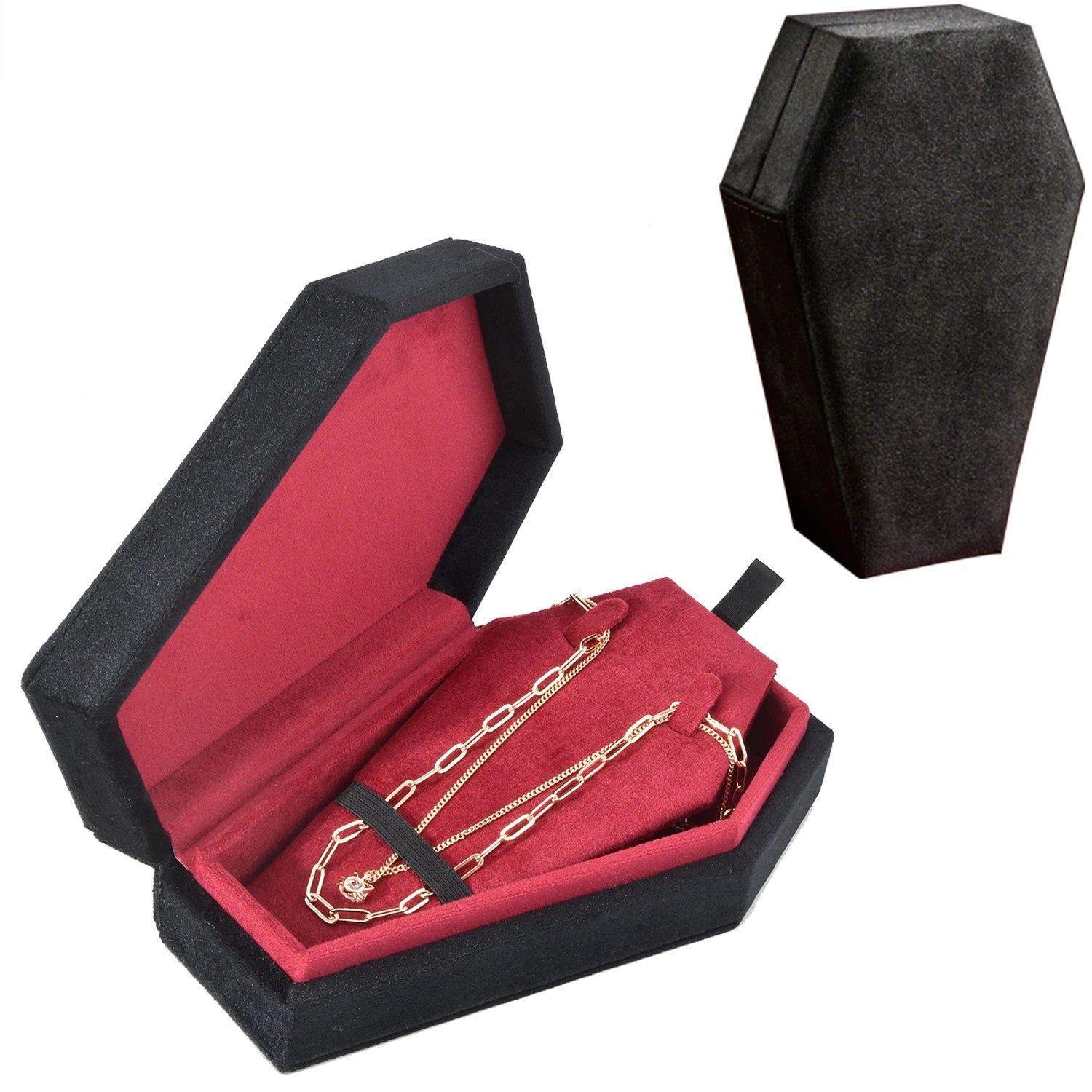 Retro Velvet Coffin Shape Jewelry Box Gothic Vampire Red Jewelry Box Portable Ring Necklace Storage Box Fast Delivery