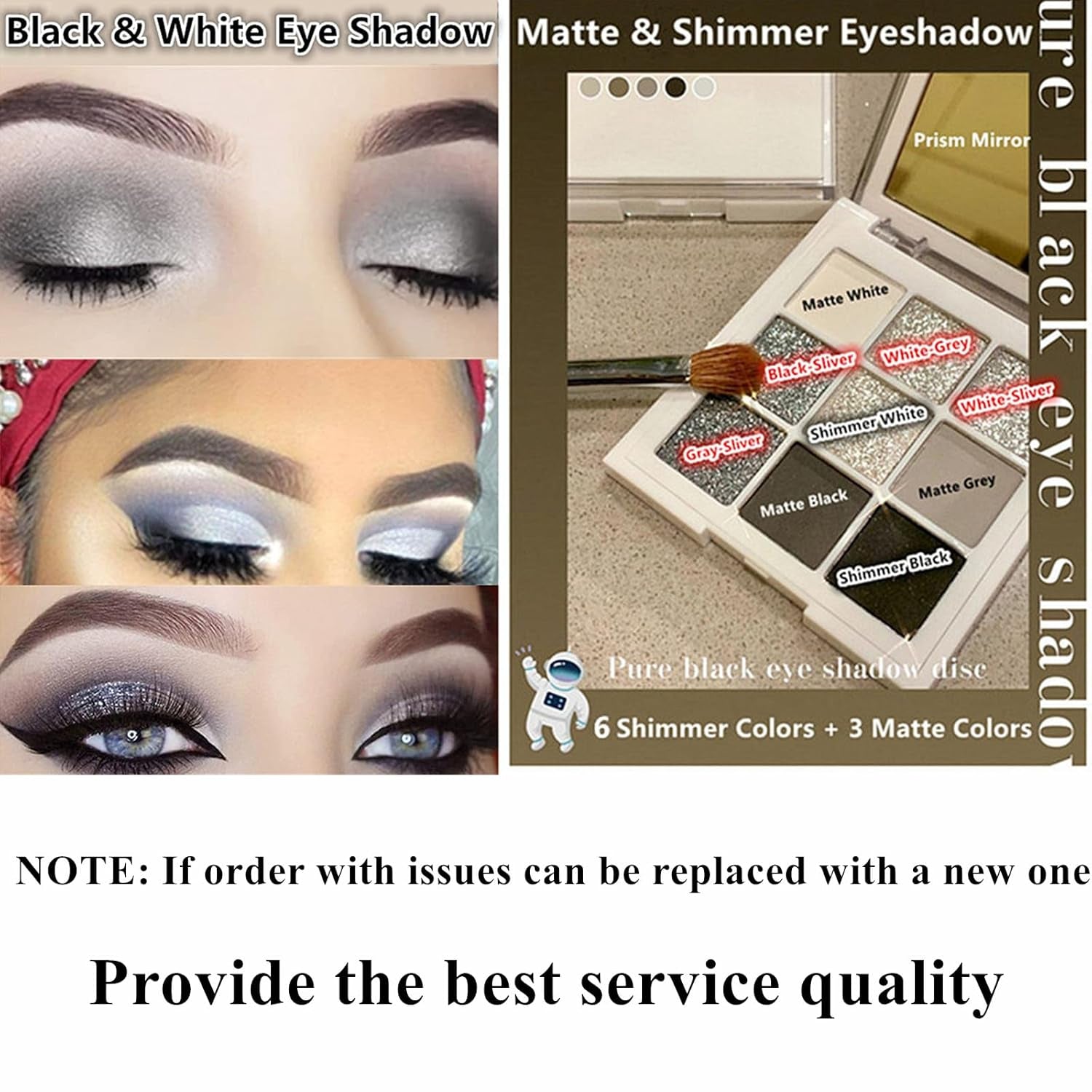 Black Grey Silver Smoky Eyeshadow Palette,9 Colors Matte&Shimmer Eye Makeup Palette,Goth Eye Shadow Pallets for Women,Waterproof Cool Eye Shadow Palette Makeup with Prism Mirror