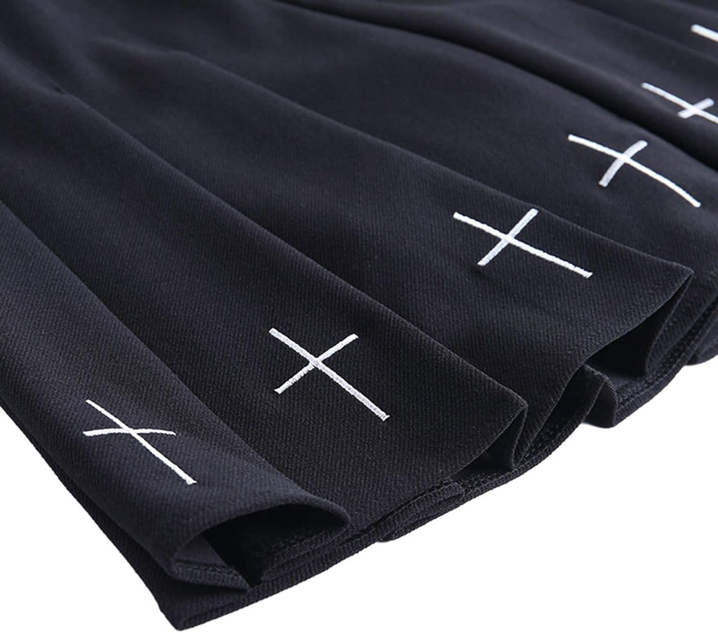 Women Harajuku Gothic Mini Skirts Goth Pleated Skirts Punk Dark Academia Aesthetic A-Line Skirt Y2K Streetwear (A - Pleated Cross Black, Large)