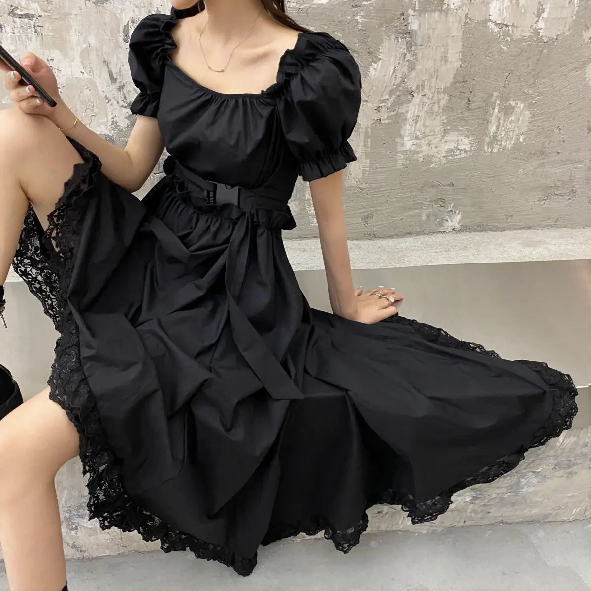 Harajuku Y2K Cyber Alt Dress E Girl Ruffle Hepburn Kawaii Ropa Fairycore Irregular Black Gothic Dresses Emo Mini Lolita Vestidos