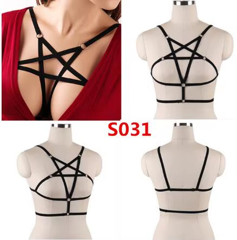 Underwear Woman Pentagram Punk Harness Cage Bra Sexy Pastel Goth Body Harness Harajuku Bra Black Bondage Harness Bra Lingerie