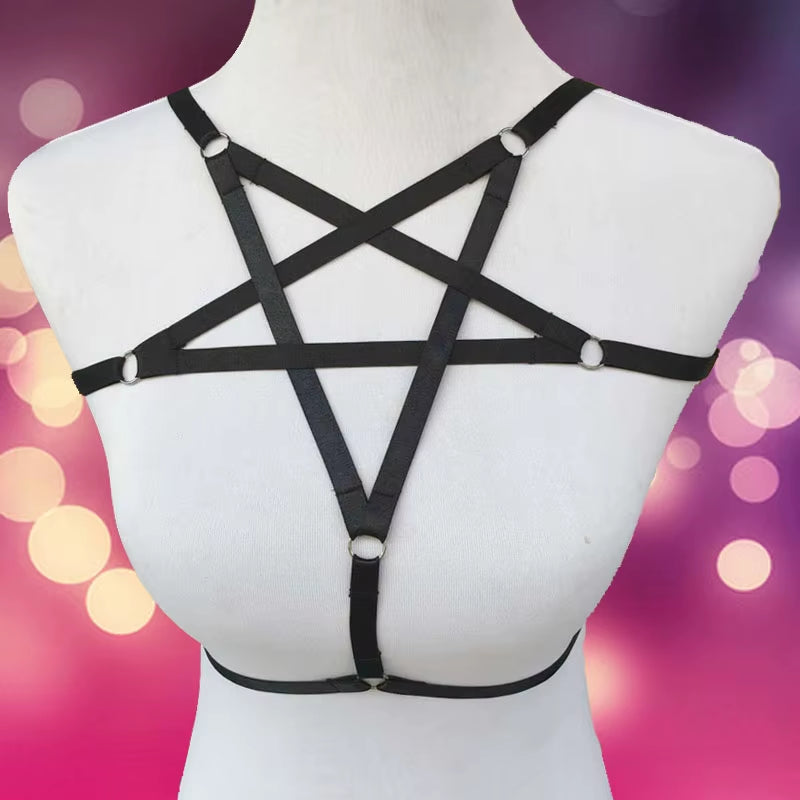 Underwear Woman Pentagram Punk Harness Cage Bra Sexy Pastel Goth Body Harness Harajuku Bra Black Bondage Harness Bra Lingerie