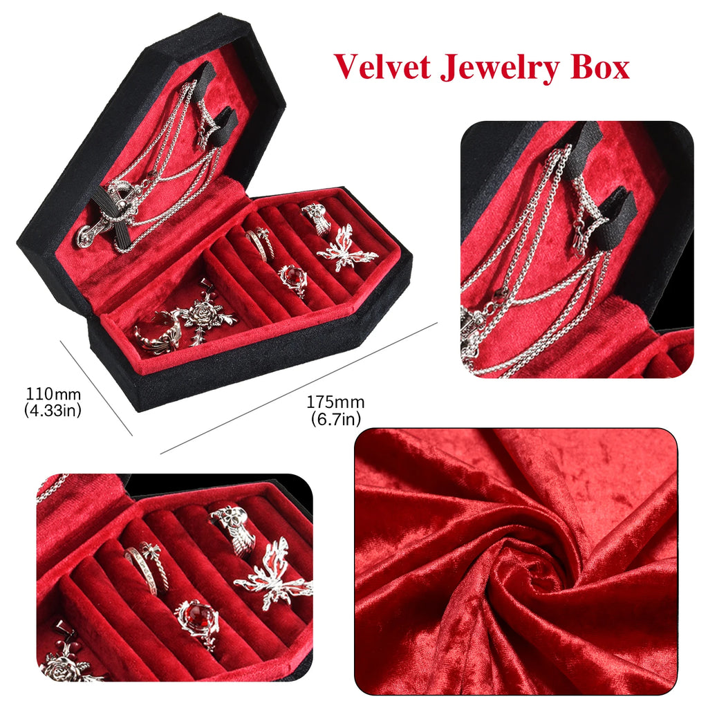 Retro Velvet Coffin Shape Jewelry Box Gothic Vampire Red Jewelry Box Portable Ring Necklace Storage Box Fast Delivery