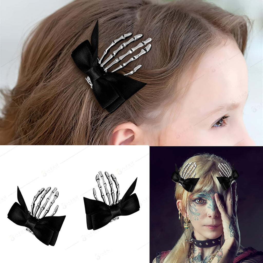 Halloween Skeleton Hands Hair Clips Goth Hair Clips Skull Hair Clip Halloween Hair Accessories Halloween Hair Clips for Women Girls (2PCS)