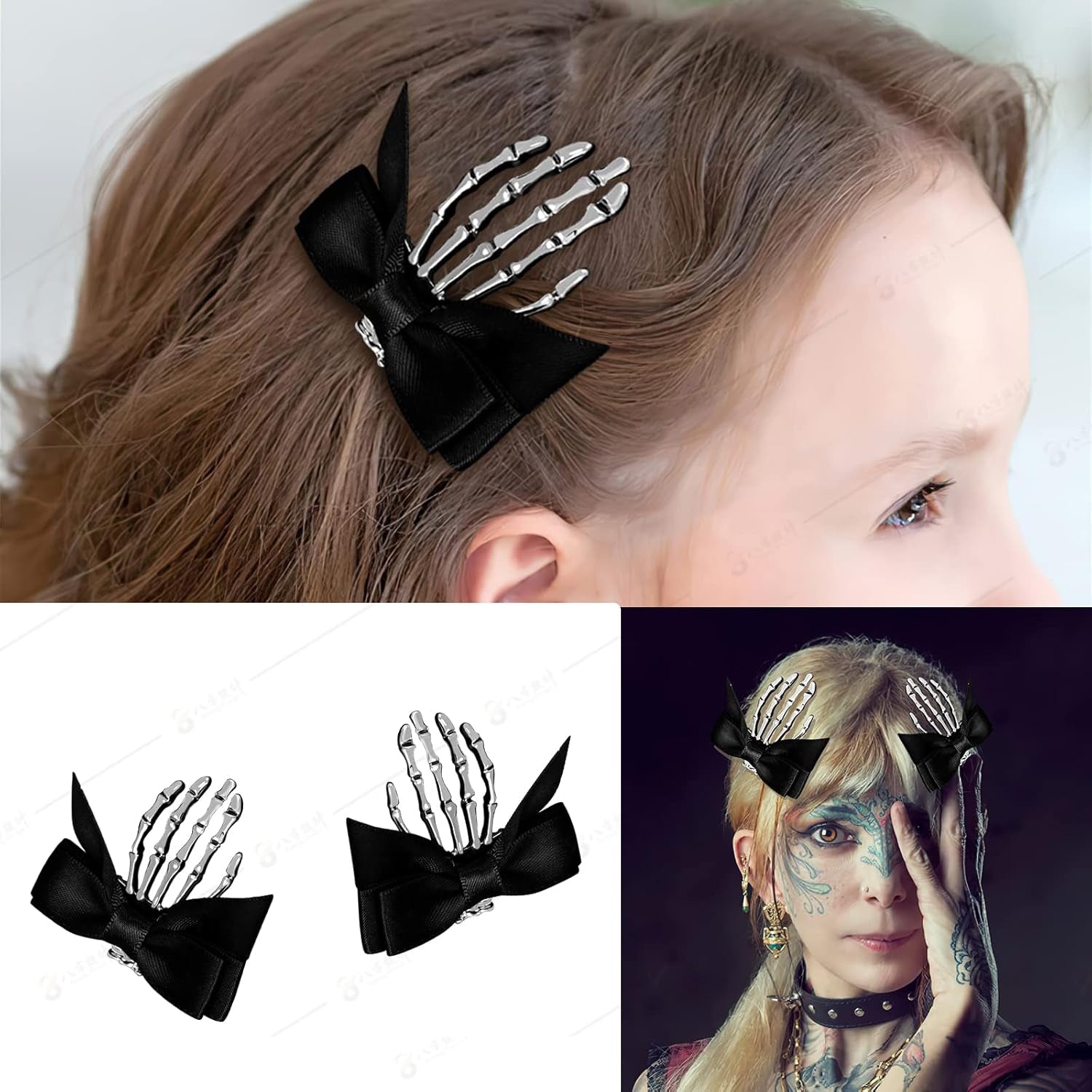 Halloween Skeleton Hands Hair Clips Goth Hair Clips Skull Hair Clip Halloween Hair Accessories Halloween Hair Clips for Women Girls (2PCS)
