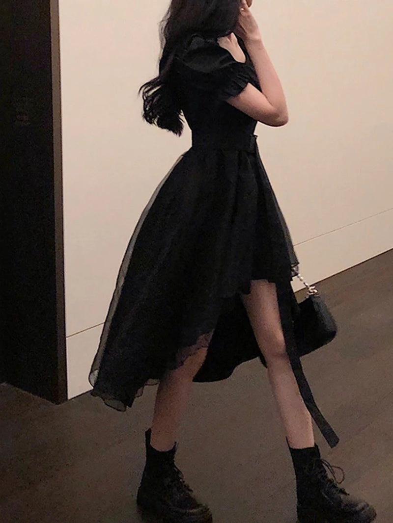 Harajuku Y2K Cyber Alt Dress E Girl Ruffle Hepburn Kawaii Ropa Fairycore Irregular Black Gothic Dresses Emo Mini Lolita Vestidos