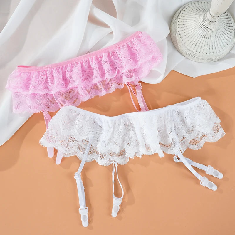 Women'S Sexy Lingerie Lace Garters Suspenders Goth Harness Belt Thigh Garter for Stocking Sheer Pink Ladies Intimates 4 Colors