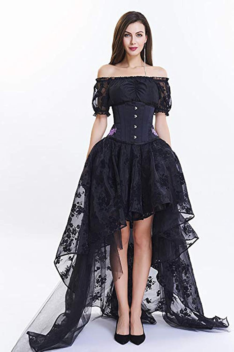 Women'S Renaissance Skirt Black Lace Victoria Gothic Long Maxi Skirt Party