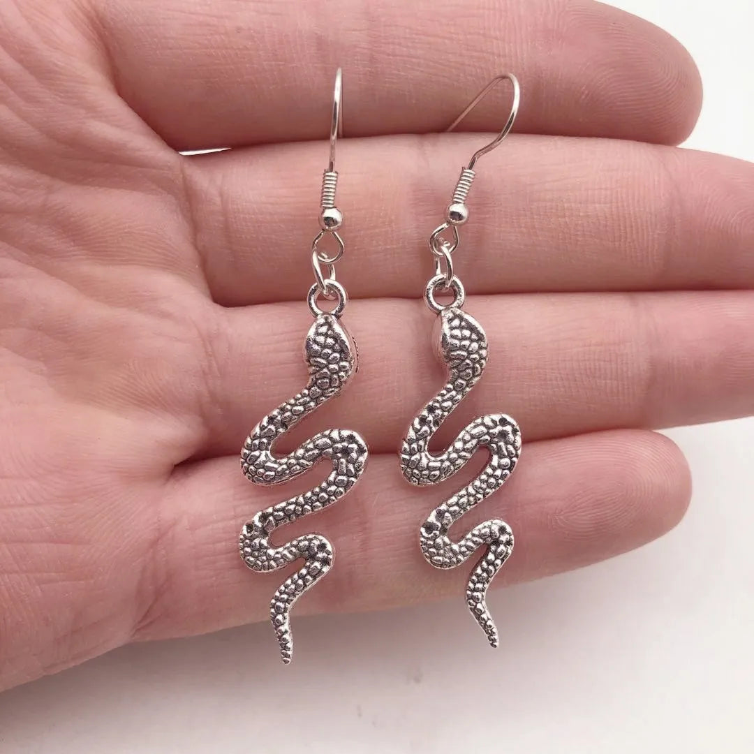 Silver Plated-Snake - Hoop Earrings - Serpent - Goth - Gift - Gothic - Hoops - Silver - Witchy - Goddess - Dark - Statement
