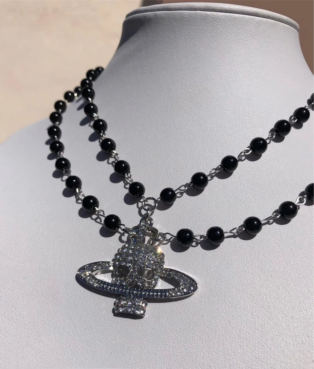 Y2K Crystal Skull Pendant Necklaces Punk Charms Black Beads Necklace Women Chains Choker Goth Jewelry Grunge Accessories