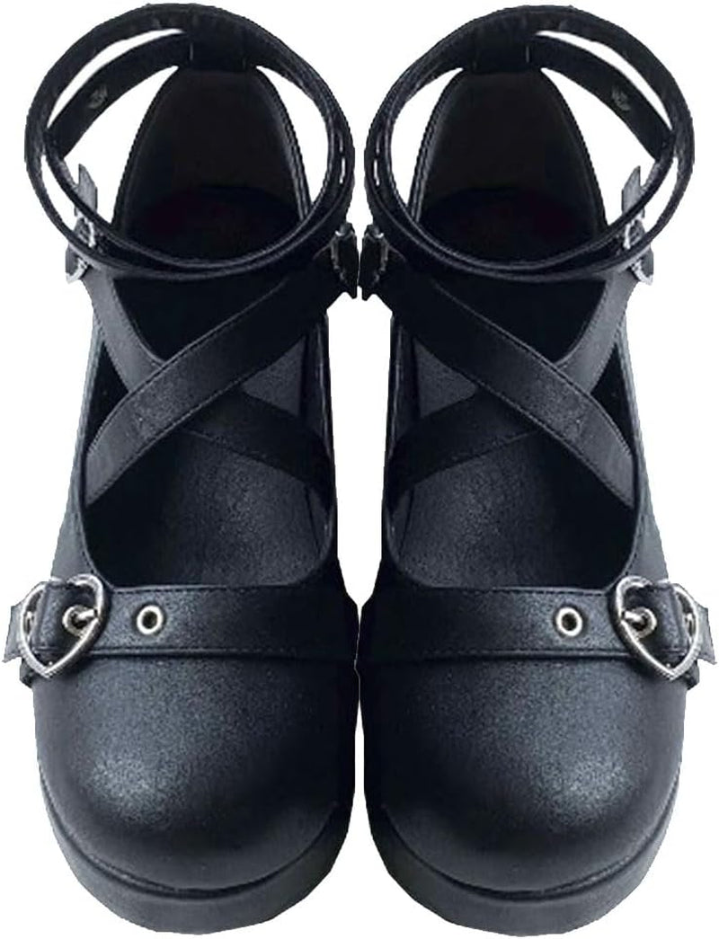 Womens Mary Jane Shoes round Toe Buckle Ankle T-Strap Goth Platform Pumps Oxford Shoes for Women