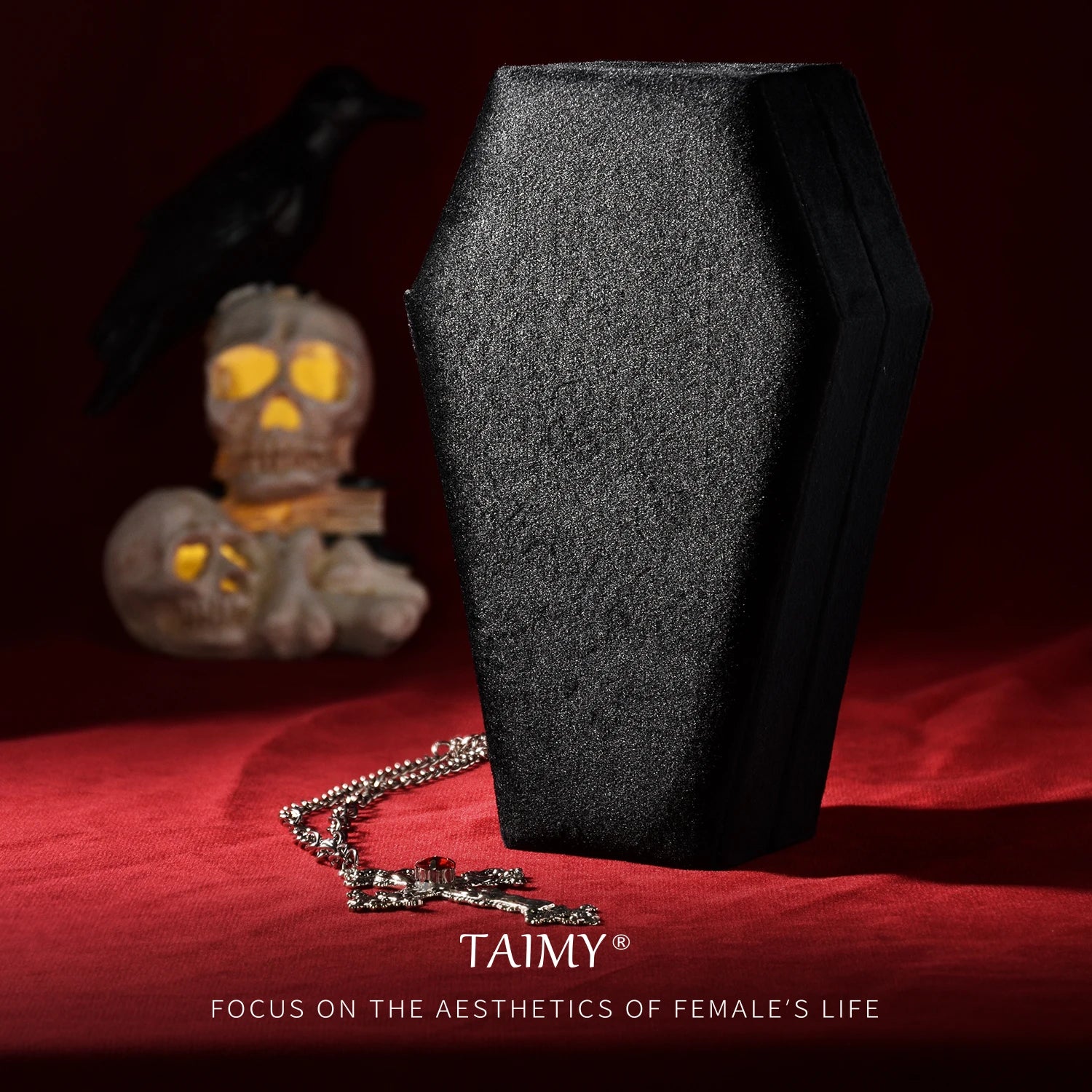 Retro Velvet Coffin Shape Jewelry Box Gothic Vampire Red Jewelry Box Portable Ring Necklace Storage Box Fast Delivery