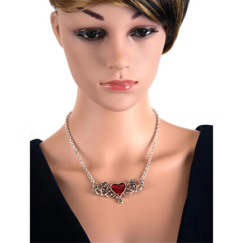 Vintage Jewelry Set Red Heart Rose Necklace Earrings Sets Punk Goth Accessories Choker Drop Earring Daily Wear Halloween Party