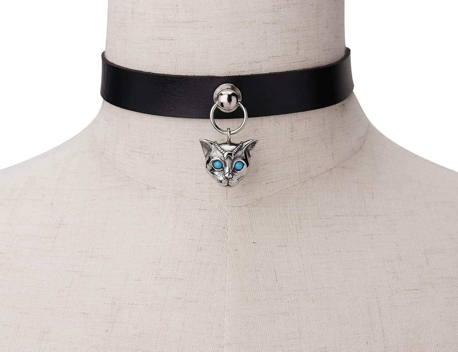 Spiked Choker Goth Necklaces Cat Black Chokers Necklaces for Women Leather Choker for Men Heart Choker Collar Adjustable Punk Jewelry Gifts(Cat A)