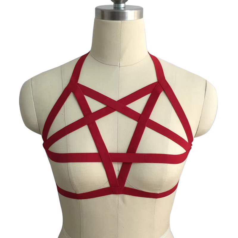 Underwear Woman Pentagram Punk Harness Cage Bra Sexy Pastel Goth Body Harness Harajuku Bra Black Bondage Harness Bra Lingerie