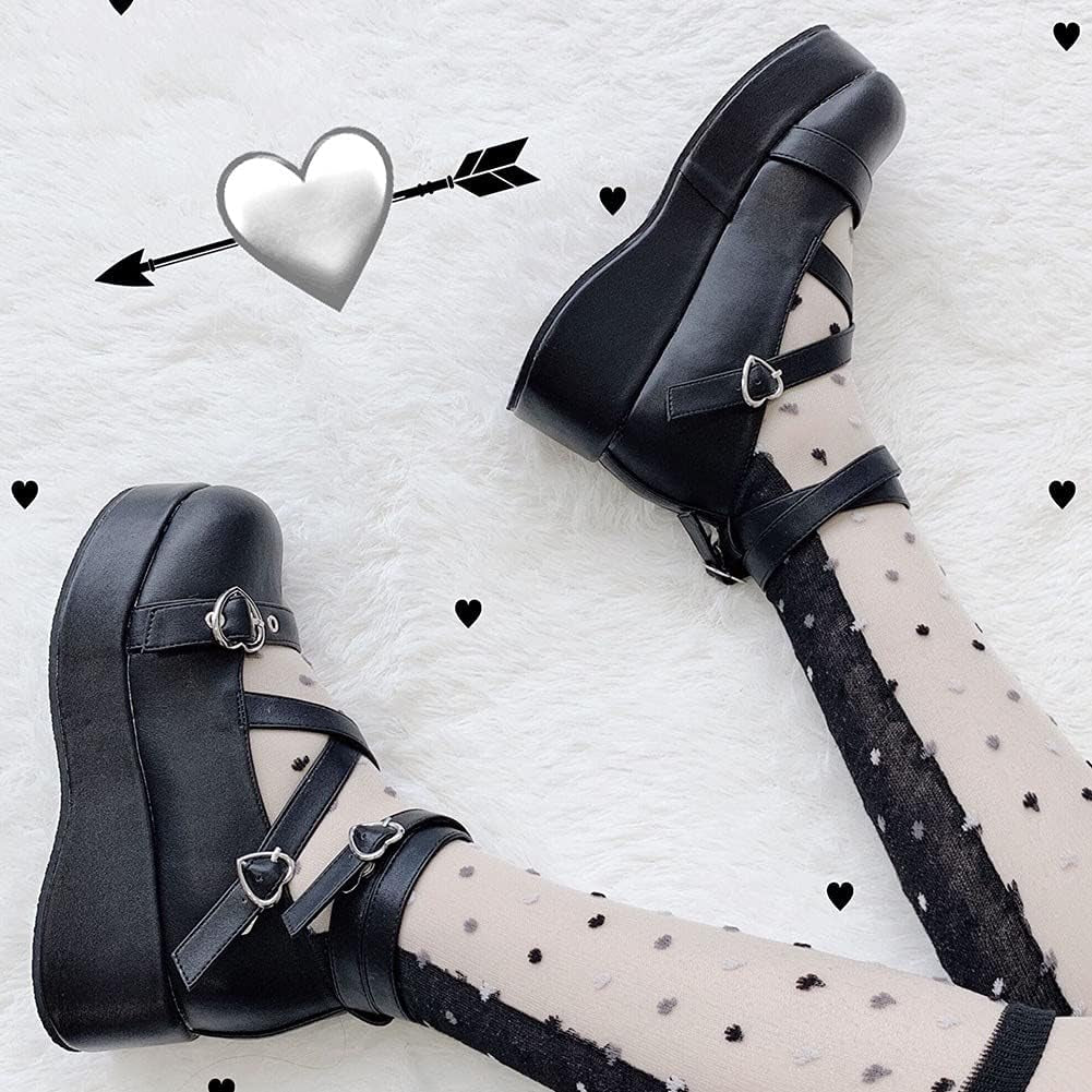 Womens Mary Jane Shoes round Toe Buckle Ankle T-Strap Goth Platform Pumps Oxford Shoes for Women