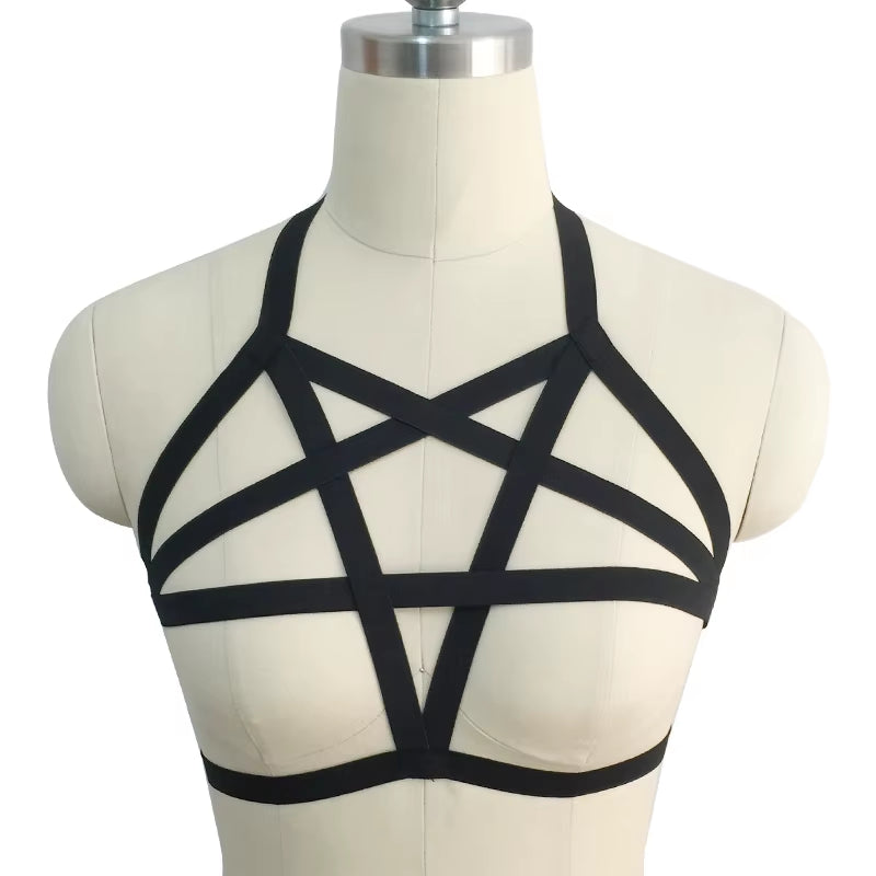 Underwear Woman Pentagram Punk Harness Cage Bra Sexy Pastel Goth Body Harness Harajuku Bra Black Bondage Harness Bra Lingerie
