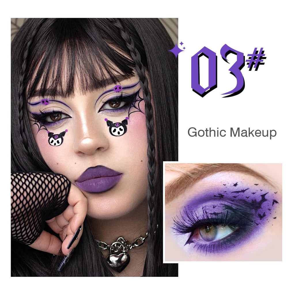 Goth Eyeshadow Palette Purple Blue, Multichrome Chrome Blue Purple Matte Black White Grey Dark Eye Shade, Gothic Halloween Makeup Eye Shadow Pallet for Costume Joker Clown Cosplay SFX Makeup