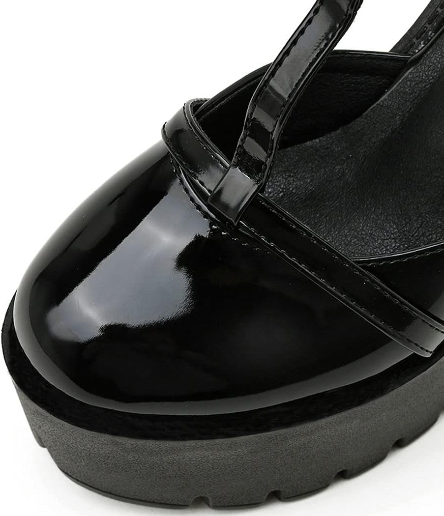Womens Goth Platform Sandals T Strap Gothic Chunky High Heel Pumps