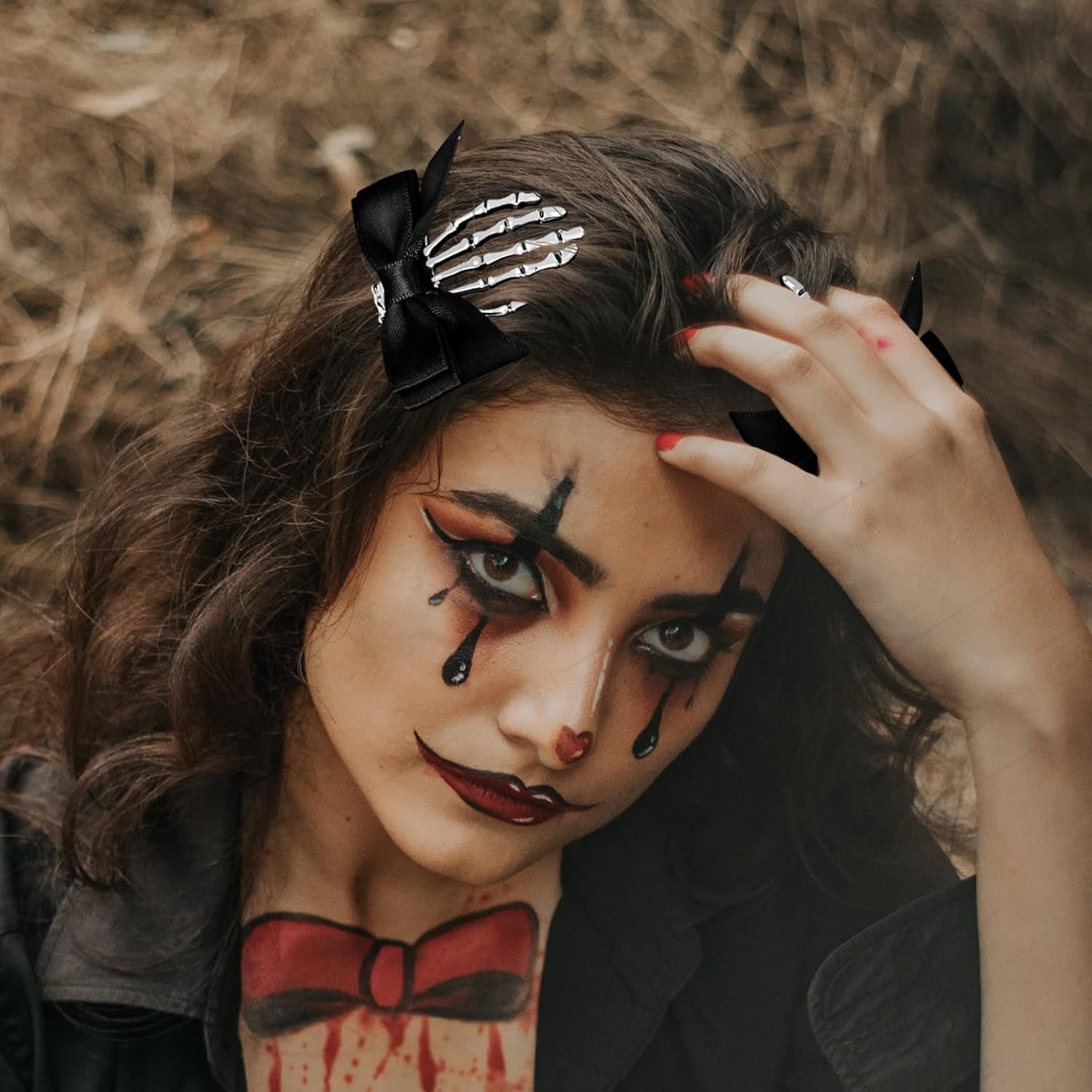Halloween Skeleton Hands Hair Clips Goth Hair Clips Skull Hair Clip Halloween Hair Accessories Halloween Hair Clips for Women Girls (2PCS)